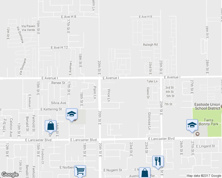 map of restaurants, bars, coffee shops, grocery stores, and more near 45116 Price Lane in Lancaster