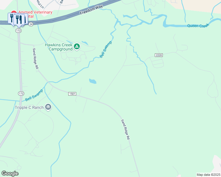 map of restaurants, bars, coffee shops, grocery stores, and more near 124 Van Riggs Road in Hubert
