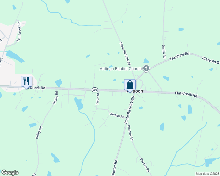 map of restaurants, bars, coffee shops, grocery stores, and more near 2990 Flat Creek Road in Lancaster