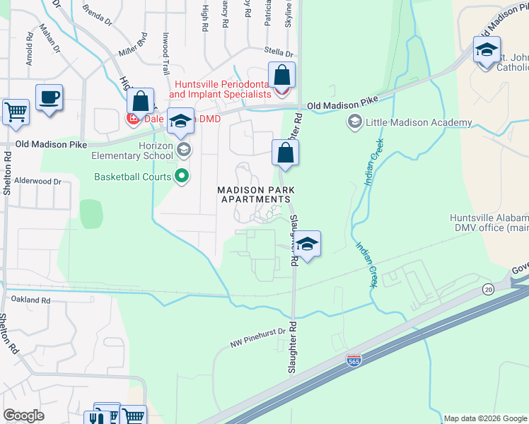 map of restaurants, bars, coffee shops, grocery stores, and more near 1 Madison Park Drive in Madison