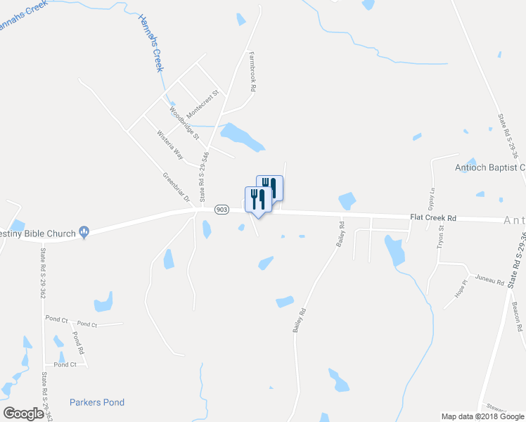 map of restaurants, bars, coffee shops, grocery stores, and more near 2155 South Carolina 903 in Lancaster