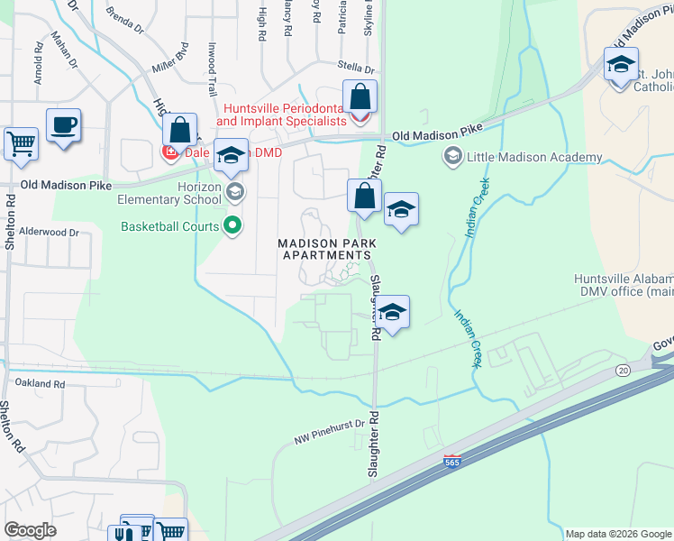 map of restaurants, bars, coffee shops, grocery stores, and more near 1 Madison Park Drive in Madison