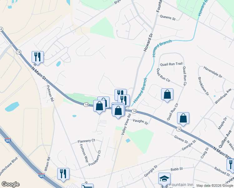 map of restaurants, bars, coffee shops, grocery stores, and more near 1124 North Main Street in Fountain Inn