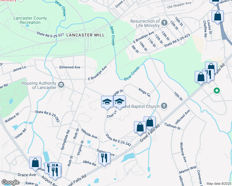 map of restaurants, bars, coffee shops, grocery stores, and more near 1551 Billings Drive in Lancaster