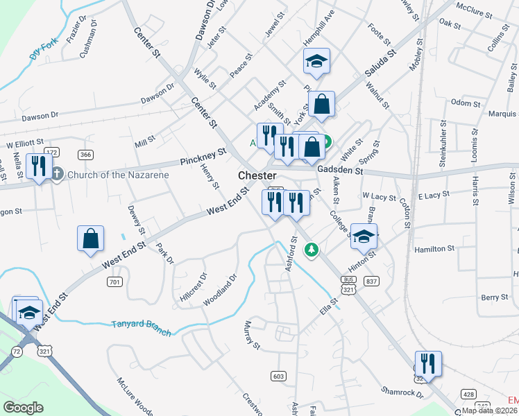 map of restaurants, bars, coffee shops, grocery stores, and more near 112 Oakland Avenue in Chester