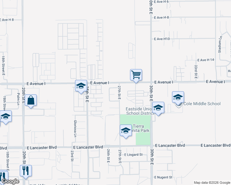 map of restaurants, bars, coffee shops, grocery stores, and more near 2643 Mora Court in Lancaster