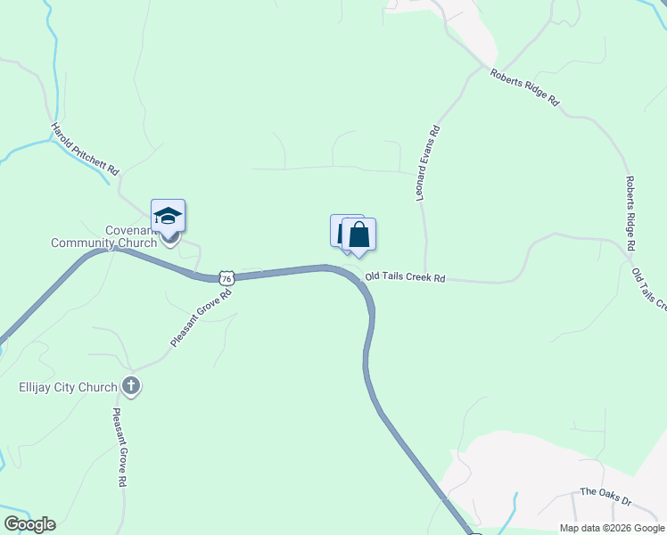 map of restaurants, bars, coffee shops, grocery stores, and more near 2172 Tails Creek Road in Ellijay