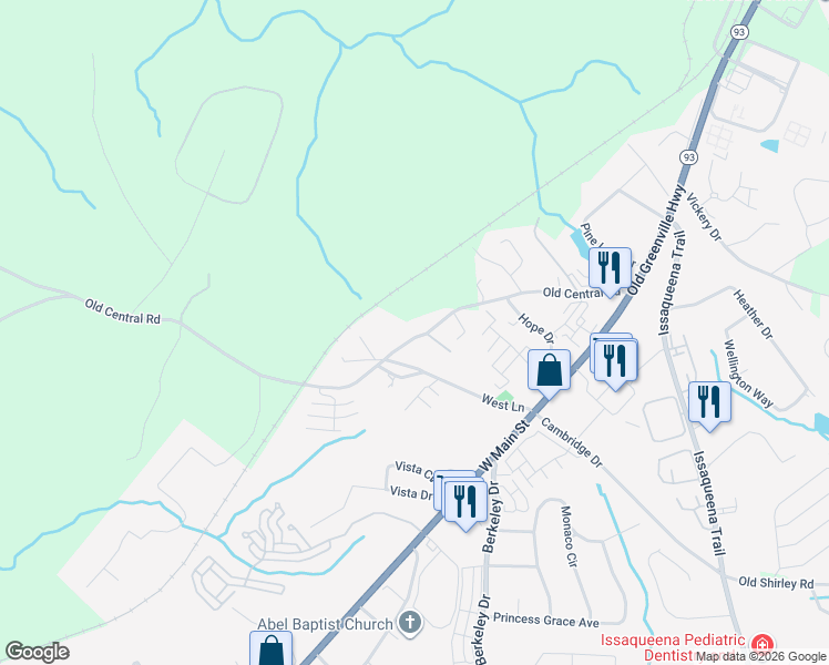map of restaurants, bars, coffee shops, grocery stores, and more near 1401 Old Central Road in Central