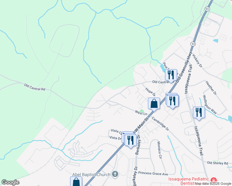 map of restaurants, bars, coffee shops, grocery stores, and more near 1401 Old Central Road in Central