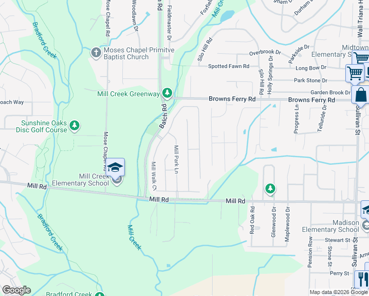 map of restaurants, bars, coffee shops, grocery stores, and more near 127 Mill Ridge Drive in Madison