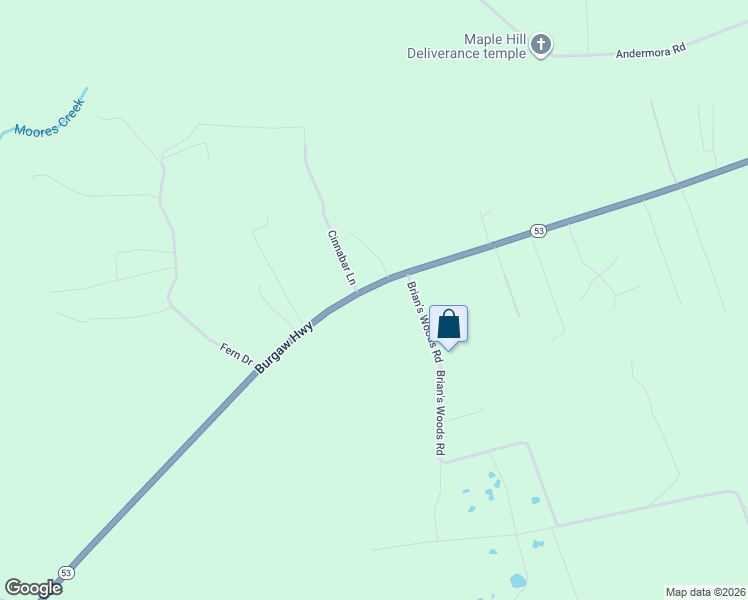 map of restaurants, bars, coffee shops, grocery stores, and more near 5985 Burgaw Highway in Maple Hill