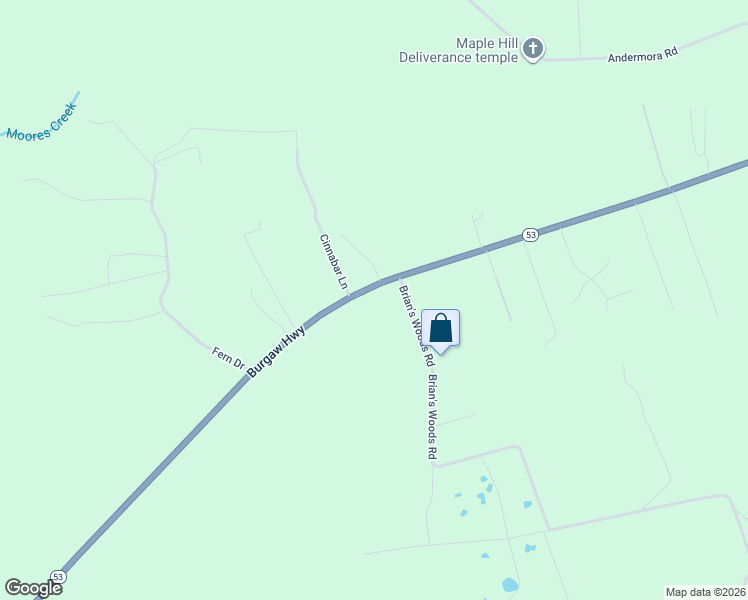 map of restaurants, bars, coffee shops, grocery stores, and more near 5985 Burgaw Highway in Maple Hill