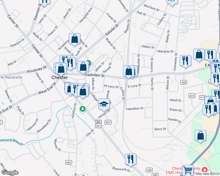 map of restaurants, bars, coffee shops, grocery stores, and more near 112 West Lacy Street in Chester