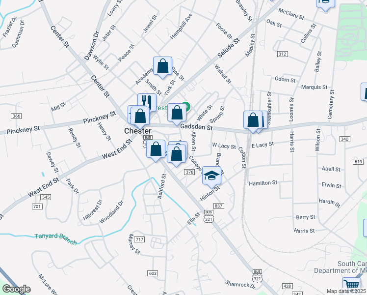 map of restaurants, bars, coffee shops, grocery stores, and more near 525 College Street in Chester