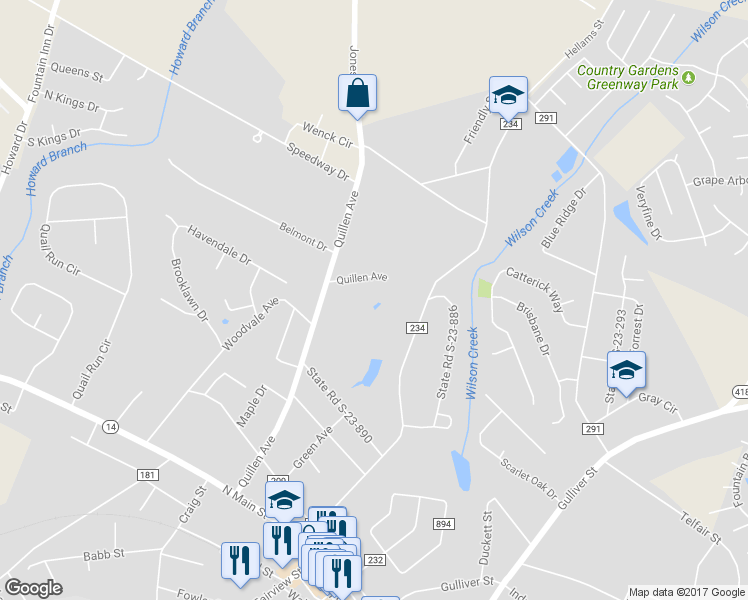 map of restaurants, bars, coffee shops, grocery stores, and more near 600 Quillen Avenue in Fountain Inn