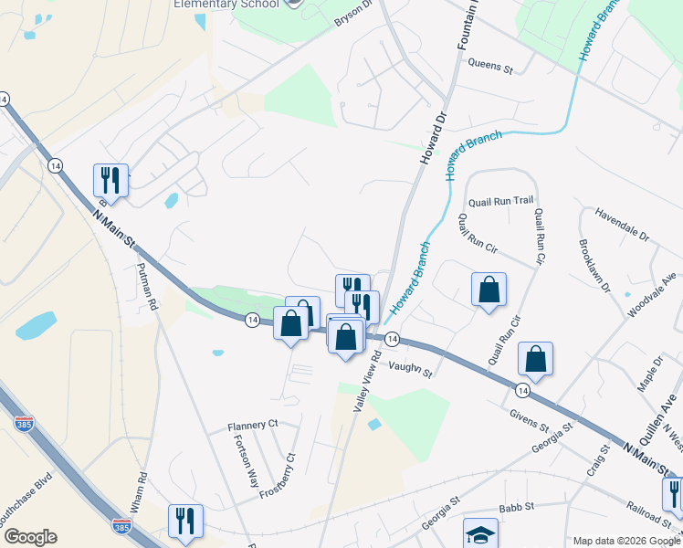 map of restaurants, bars, coffee shops, grocery stores, and more near 1124 North Main Street in Fountain Inn