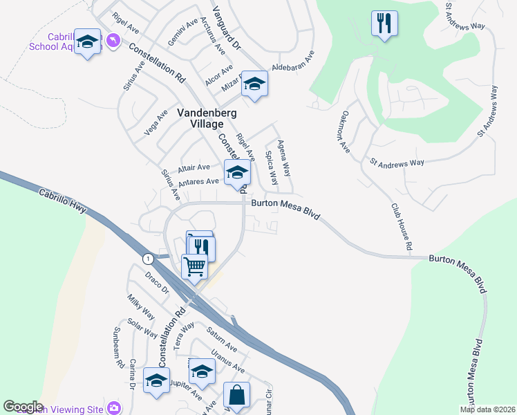 map of restaurants, bars, coffee shops, grocery stores, and more near 178 Burton Mesa Boulevard in Lompoc