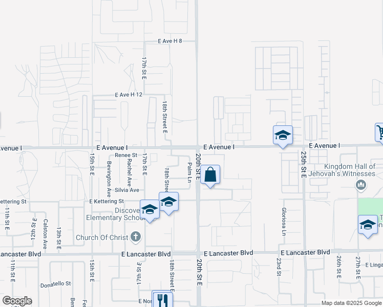 map of restaurants, bars, coffee shops, grocery stores, and more near 1851 East Ivesbrook Street in Lancaster
