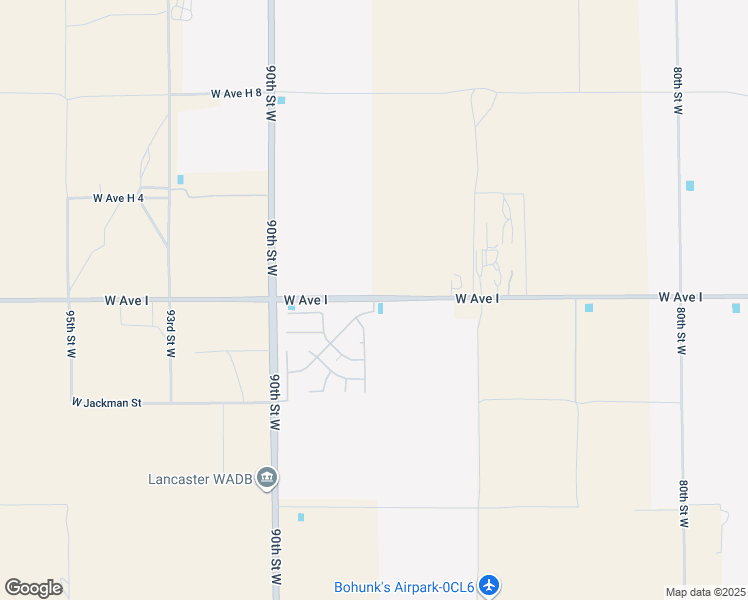 map of restaurants, bars, coffee shops, grocery stores, and more near 87th Street West in Lancaster