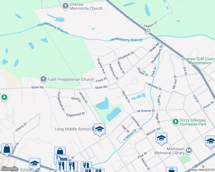 map of restaurants, bars, coffee shops, grocery stores, and more near 502 State Road in Cheraw