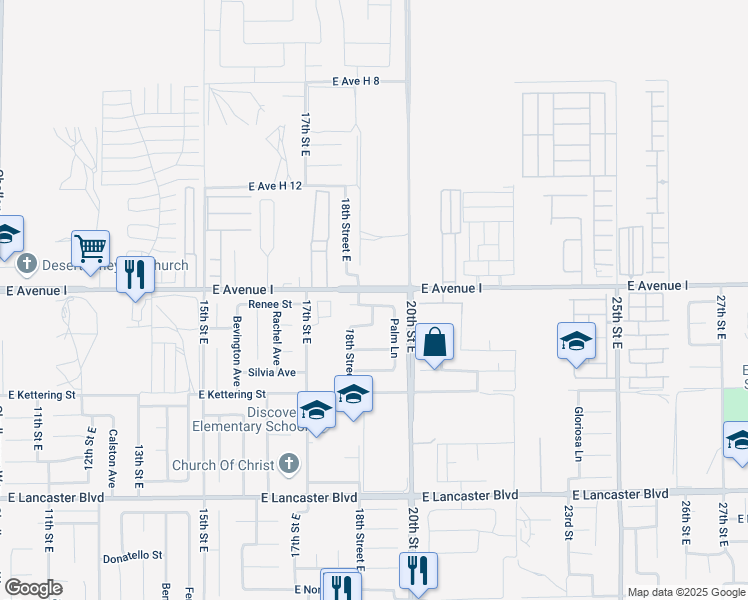 map of restaurants, bars, coffee shops, grocery stores, and more near 1819 East Ivesbrook Street in Lancaster