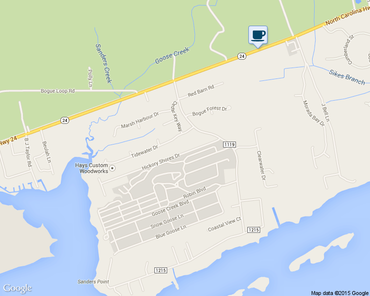 map of restaurants, bars, coffee shops, grocery stores, and more near 122 Hickory Shores Drive in Newport