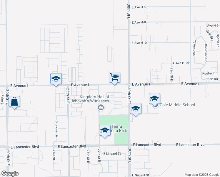 map of restaurants, bars, coffee shops, grocery stores, and more near 28th Street West in Lancaster