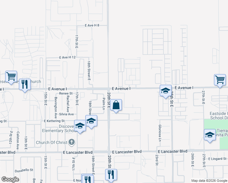 map of restaurants, bars, coffee shops, grocery stores, and more near 2013 East Ivesbrook Street in Lancaster