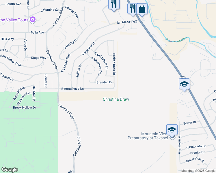 map of restaurants, bars, coffee shops, grocery stores, and more near 2272 South Arrowhead Lane in Cottonwood