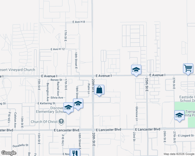 map of restaurants, bars, coffee shops, grocery stores, and more near 2013 East Ivesbrook Street in Lancaster