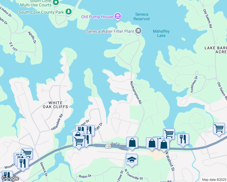 map of restaurants, bars, coffee shops, grocery stores, and more near 111 Cardinal Dr in Seneca