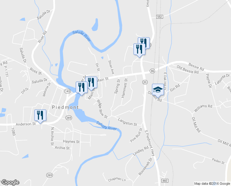 map of restaurants, bars, coffee shops, grocery stores, and more near 9 Spring Street in Piedmont