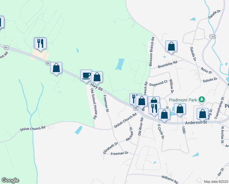 map of restaurants, bars, coffee shops, grocery stores, and more near in Piedmont
