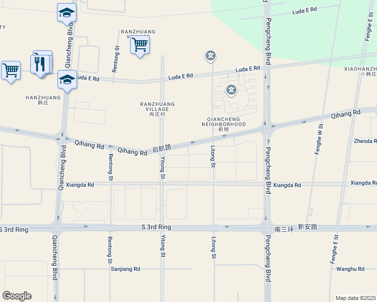map of restaurants, bars, coffee shops, grocery stores, and more near 195 Qi Hang Lu in Zheng Zhou Shi