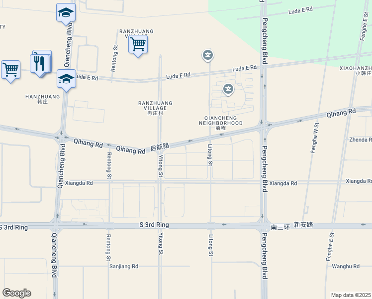map of restaurants, bars, coffee shops, grocery stores, and more near 195 Qi Hang Lu in Zheng Zhou Shi