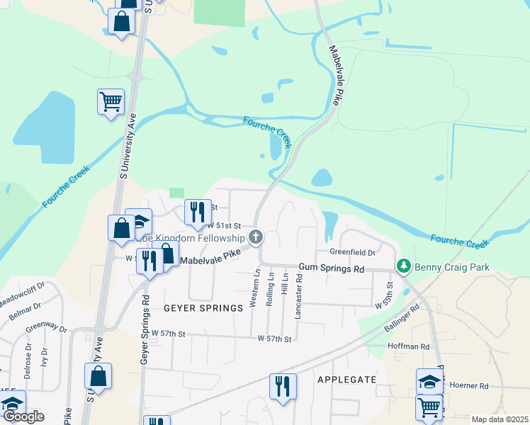 map of restaurants, bars, coffee shops, grocery stores, and more near 5003 Mabelvale Pike in Little Rock