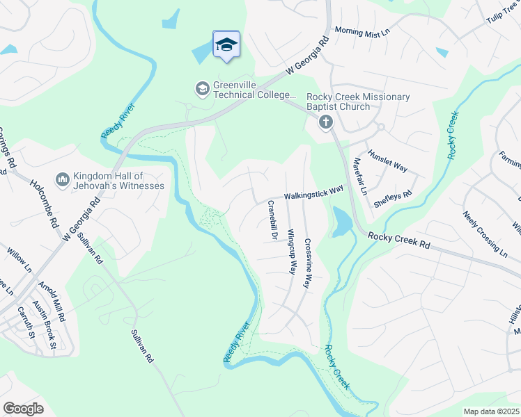 map of restaurants, bars, coffee shops, grocery stores, and more near 405 Walkingstick Way in Simpsonville