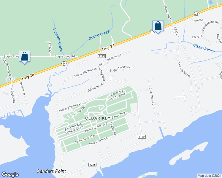 map of restaurants, bars, coffee shops, grocery stores, and more near 116 Hickory Shores Drive in Newport