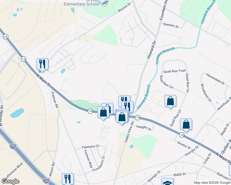 map of restaurants, bars, coffee shops, grocery stores, and more near 1124 North Main Street in Fountain Inn