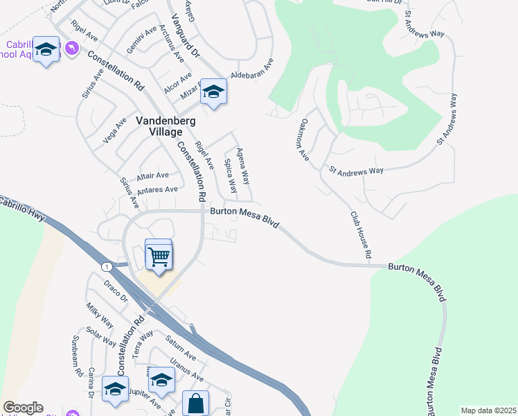 map of restaurants, bars, coffee shops, grocery stores, and more near 3906 Rigel Avenue in Lompoc
