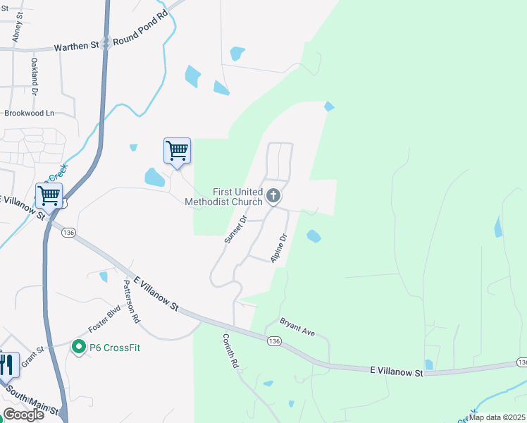 map of restaurants, bars, coffee shops, grocery stores, and more near 13 Sunrise Dr in LaFayette