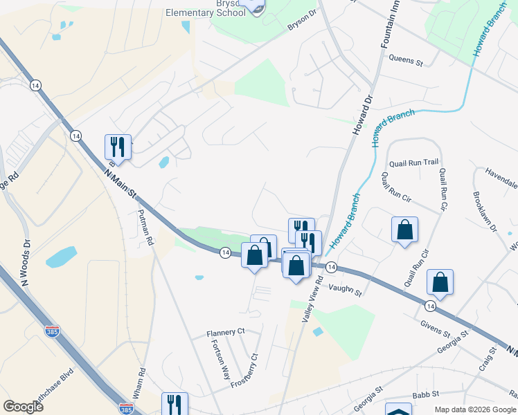 map of restaurants, bars, coffee shops, grocery stores, and more near 1150 North Main Street in Fountain Inn