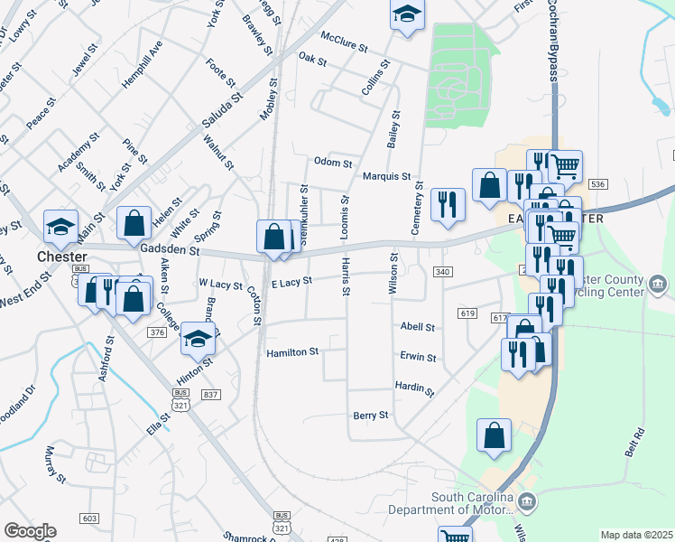 map of restaurants, bars, coffee shops, grocery stores, and more near 158 East Lacy Street in Chester