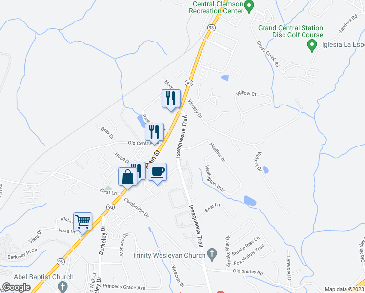 map of restaurants, bars, coffee shops, grocery stores, and more near 183 Heather Drive in Central