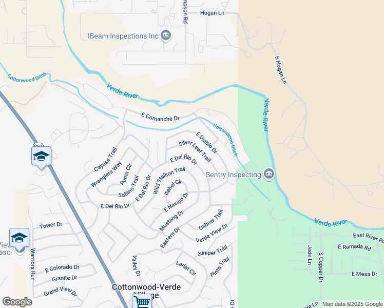 map of restaurants, bars, coffee shops, grocery stores, and more near 4432 East Del Rio Drive in Cottonwood