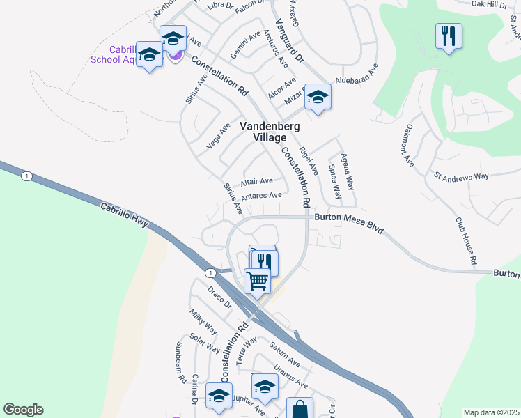 map of restaurants, bars, coffee shops, grocery stores, and more near 275c Burton Mesa Boulevard in Lompoc