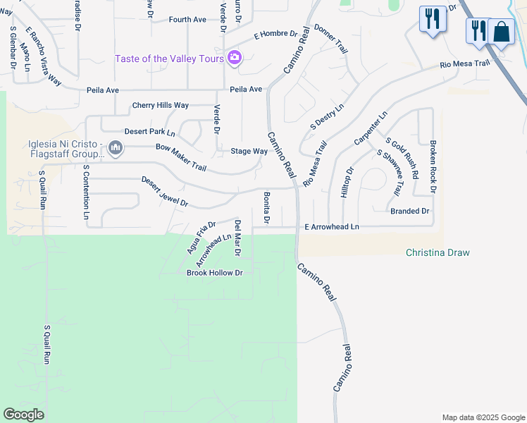 map of restaurants, bars, coffee shops, grocery stores, and more near 1950 Bonita Drive in Cottonwood