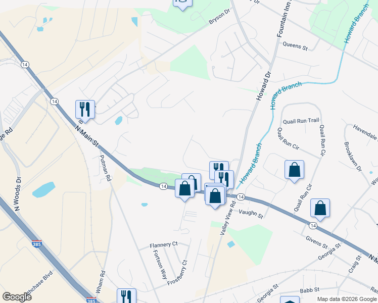 map of restaurants, bars, coffee shops, grocery stores, and more near 1150 North Main Street in Fountain Inn