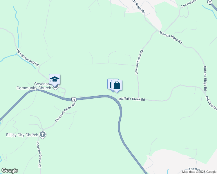 map of restaurants, bars, coffee shops, grocery stores, and more near 2172 Tails Creek Road in East Ellijay