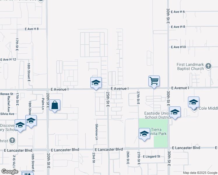 map of restaurants, bars, coffee shops, grocery stores, and more near 2 25th Street East in Lancaster